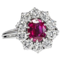 Vintage Engagement Ring: Untreated Burmese Ruby, Diamonds, White Gold, c. 1975
