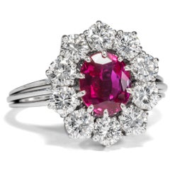 Vintage Engagement Ring: Untreated Burmese Ruby, Diamonds, White Gold, c. 1975
