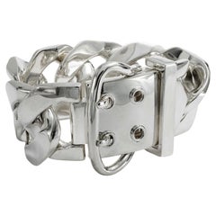 Hermès : large bracelet vintage « Boucle Sellier » argenté, Paris, vers 2000