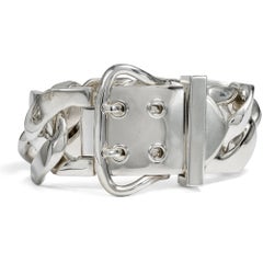 Hermès : large bracelet vintage « Boucle Sellier » argenté, Paris, vers 2000
