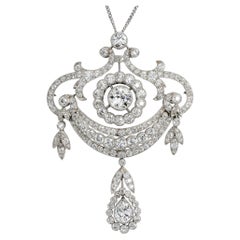 Pendentif ancien de la Belle Époque, en platine et serti de diamants, style « guirlande », vers 1910