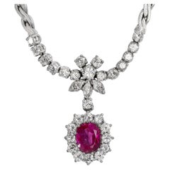 Elegant White Gold Necklace with Burma Ruby & 1.50 ct Diamonds, c. 1980