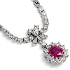 Elegant White Gold Necklace with Burma Ruby & 1.50 ct Diamonds, c. 1980