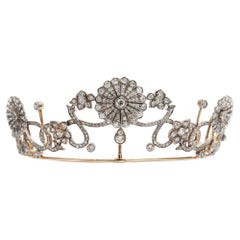Antique Floral Tiara With 16.76 ct of Diamonds in Gold & Silver, c. 1890