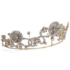 Antique Floral Tiara With 16.76 ct of Diamonds in Gold & Silver, c. 1890