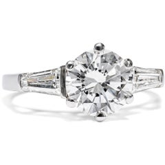 Exquisite Vintage Diamond Ring with 1.82 ct Brilliant (D, vsi) in White Gold, c.