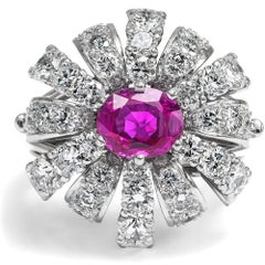 Vintage White Gold Ring with Untreated Pink Sapphire & 5.76 ct Diamonds, c. 1960