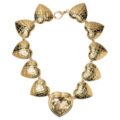 1990s Gucci Babouska Couture 18kt Gold Crocodile Heart Citrine Necklace