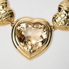 1990s Gucci Babouska Couture 18kt Gold Crocodile Heart Citrine Necklace