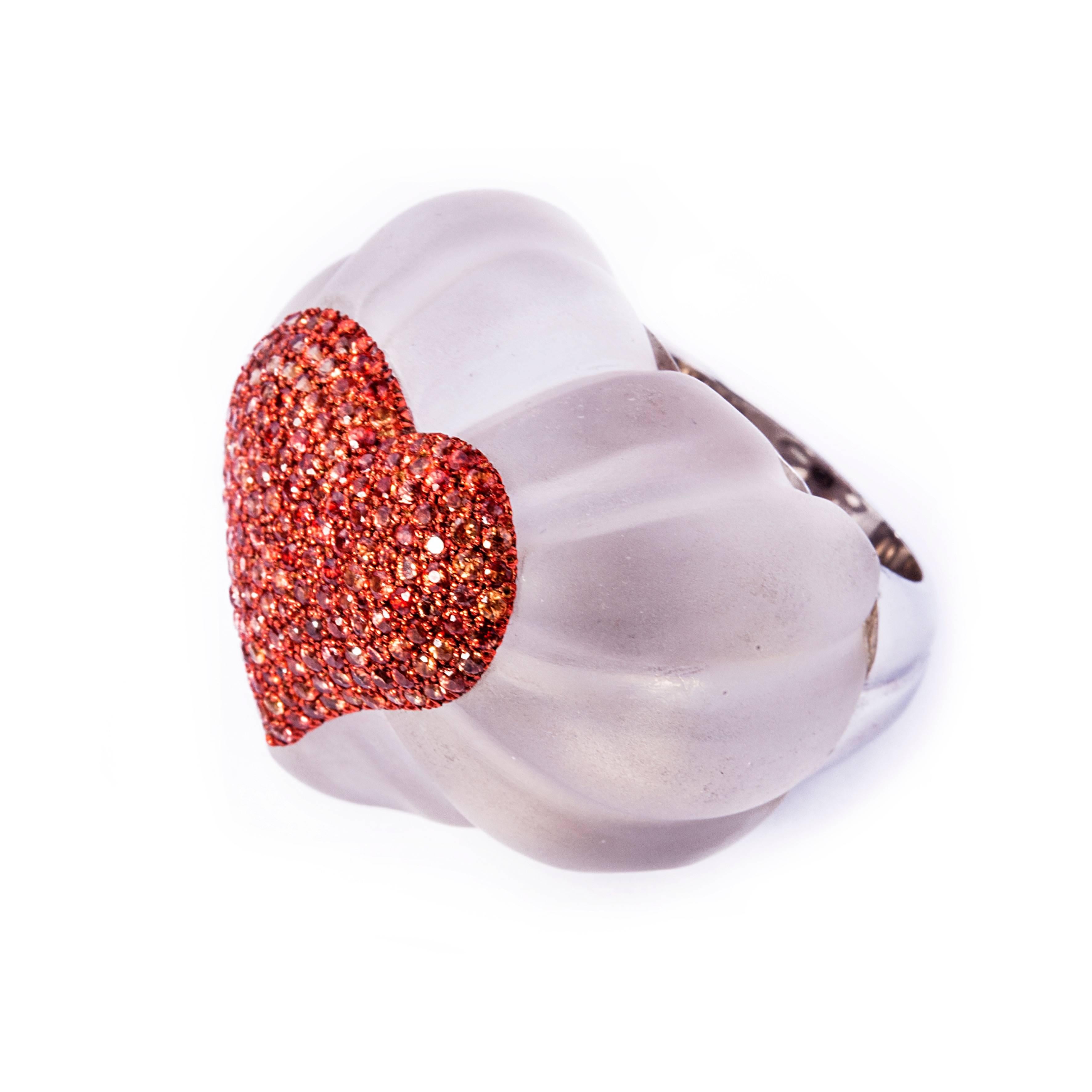 Rock Crystal & Orange Sapphires Heart Cocktail Ring