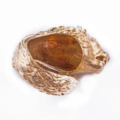 Gold Lion Ring with Diamond Eyes