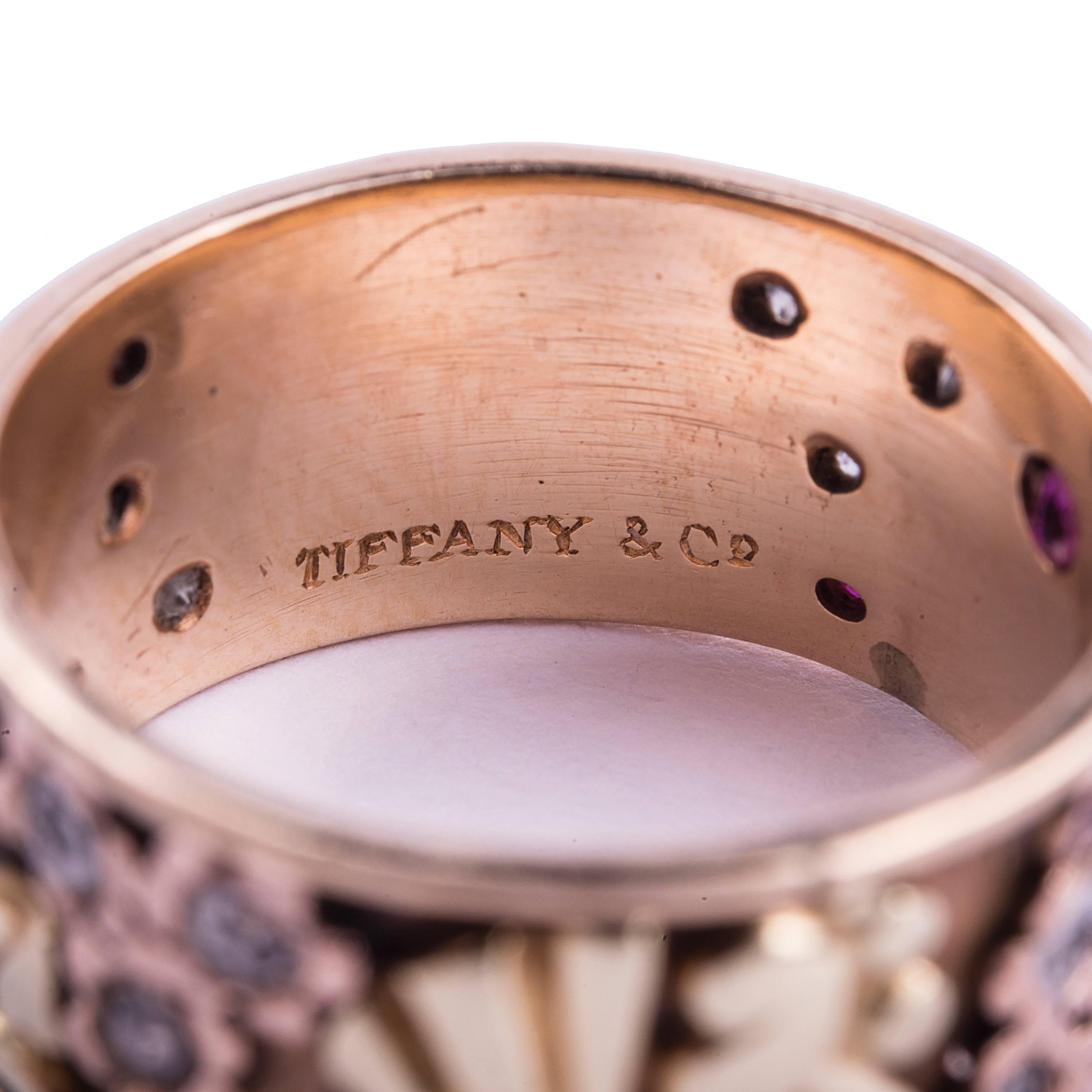 Rose Gold Band Ring with Diamonds and Rubies