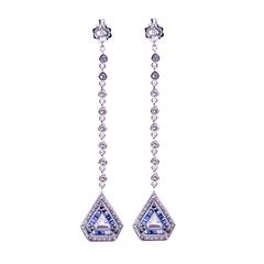 Antique Art Deco Diamond and Sapphire Pendant Earrings 