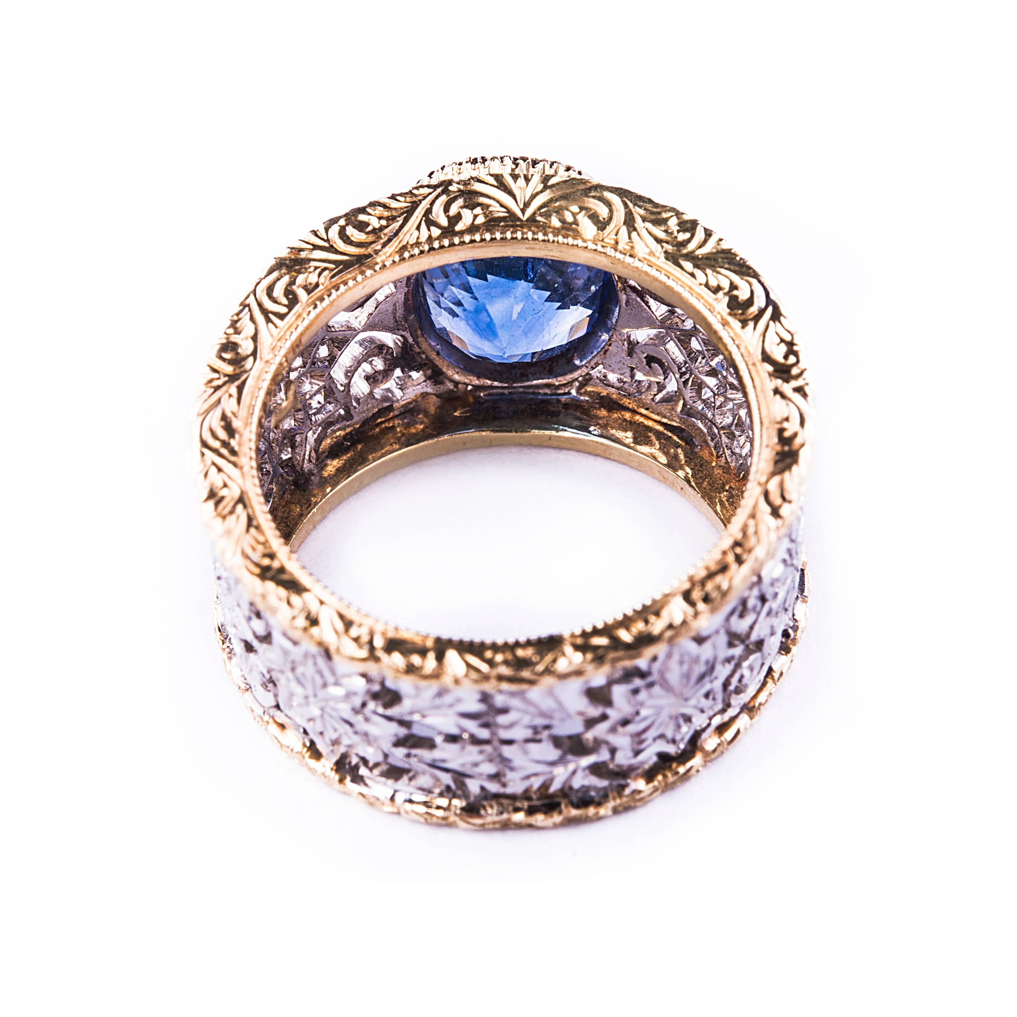 Buccellati Sapphire Diamond Gold Ring In New Condition For Sale In Principaute De Monaco, MC