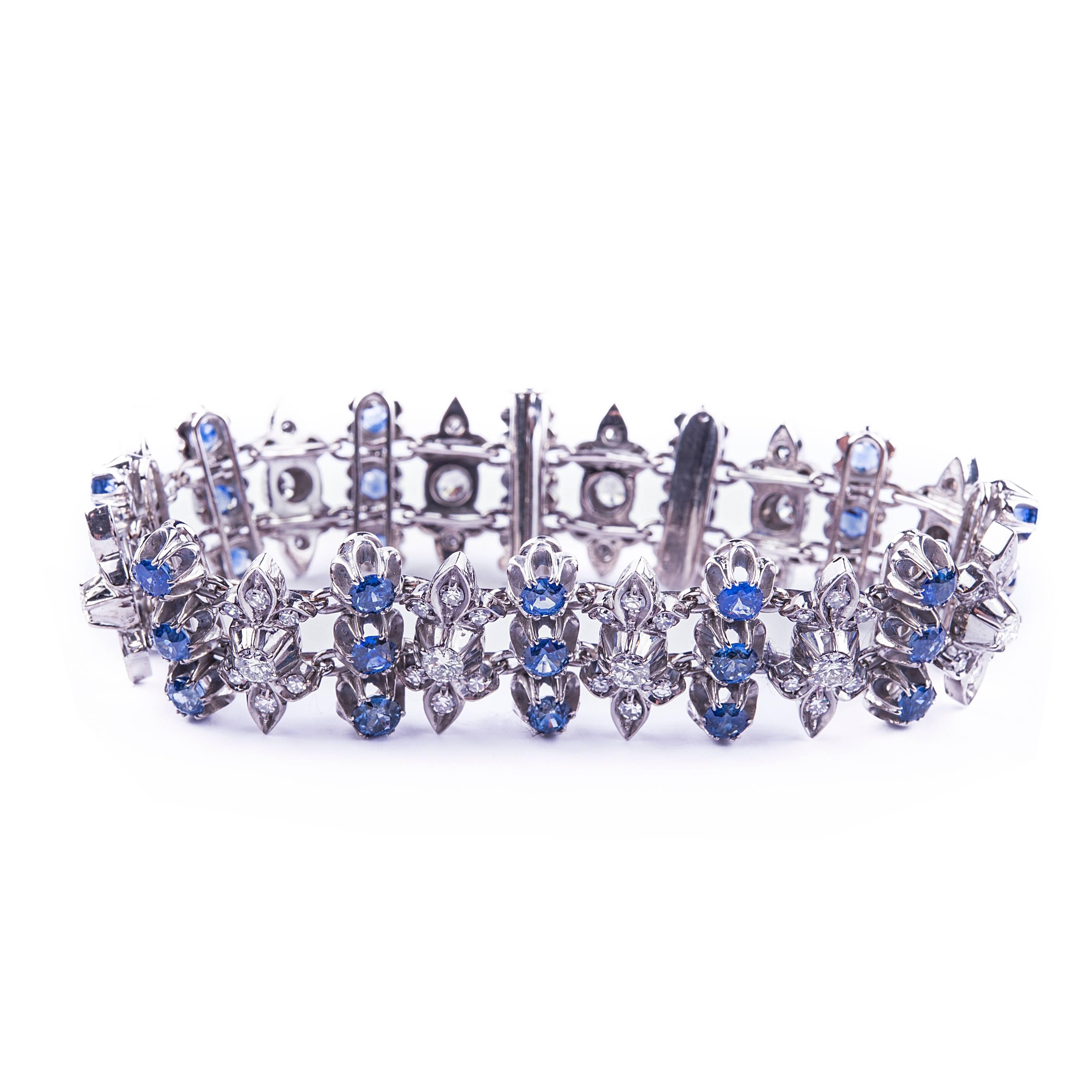 Vintage Sapphire and Diamond Bracelet from the 60s In New Condition For Sale In Principaute De Monaco, MC