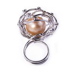 Pearl in a Cage Cocktail Ring