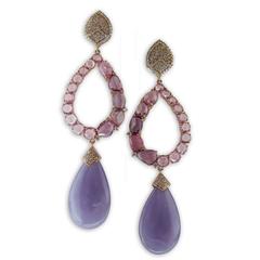 Round Irregular Sapphire Diamond Rainbow Earrings