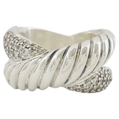 David Yurman 925 Sterling Silver 0.6 ct Diamond Crossover X Band / Ring 12 mm