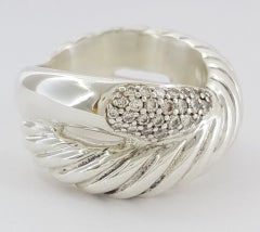 David Yurman 925 Sterling Silver 0.6 ct Diamond Crossover X Band / Ring 12 mm