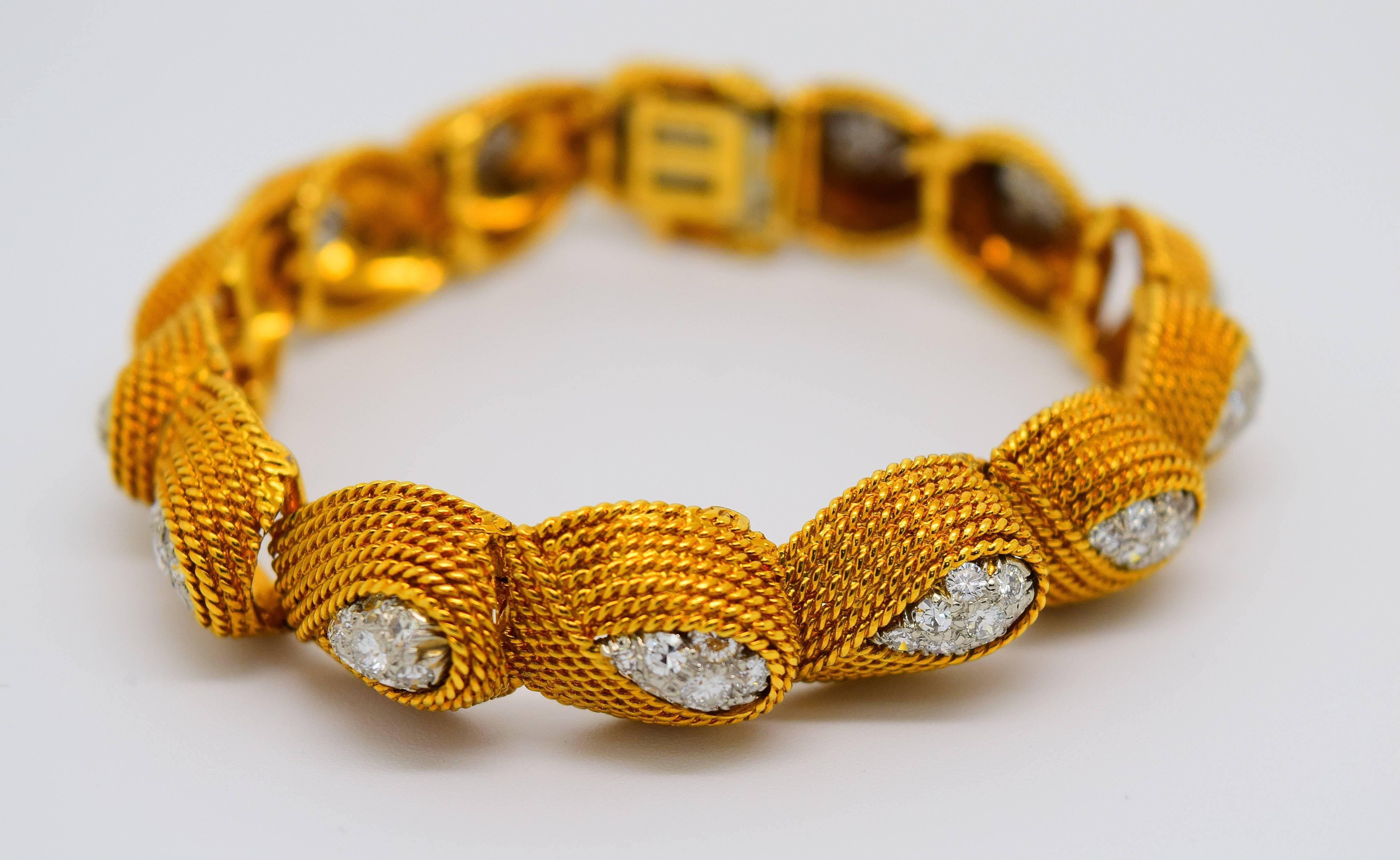 David Webb Pair of Matching Diamond Gold Platinum Bracelets For Sale 1