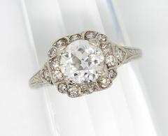 Art Deco Old European Cut Diamond Platinum Engagement Ring
