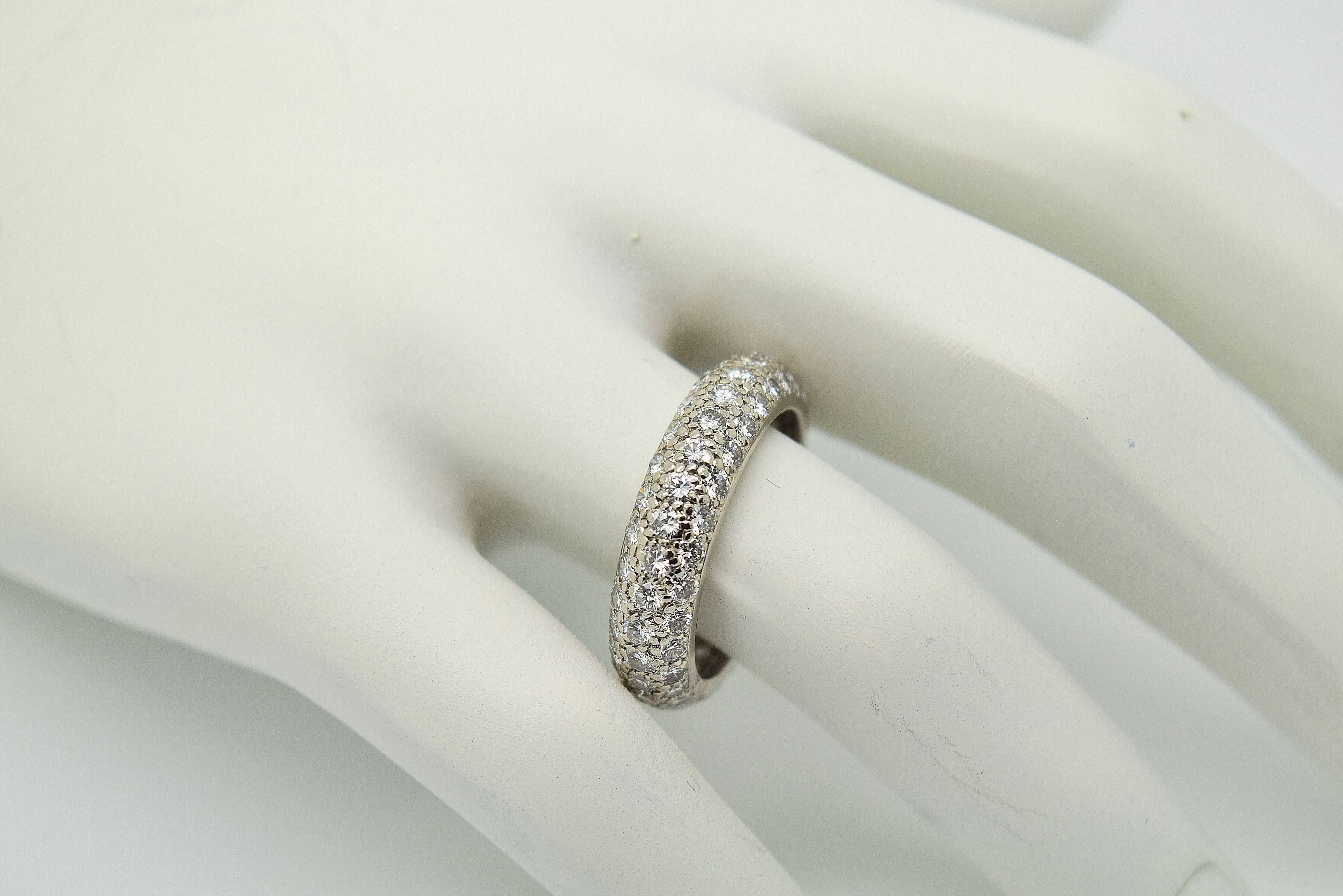 Contemporary Cartier Paris Pave Diamond Platinum Wedding Band Ring For Sale