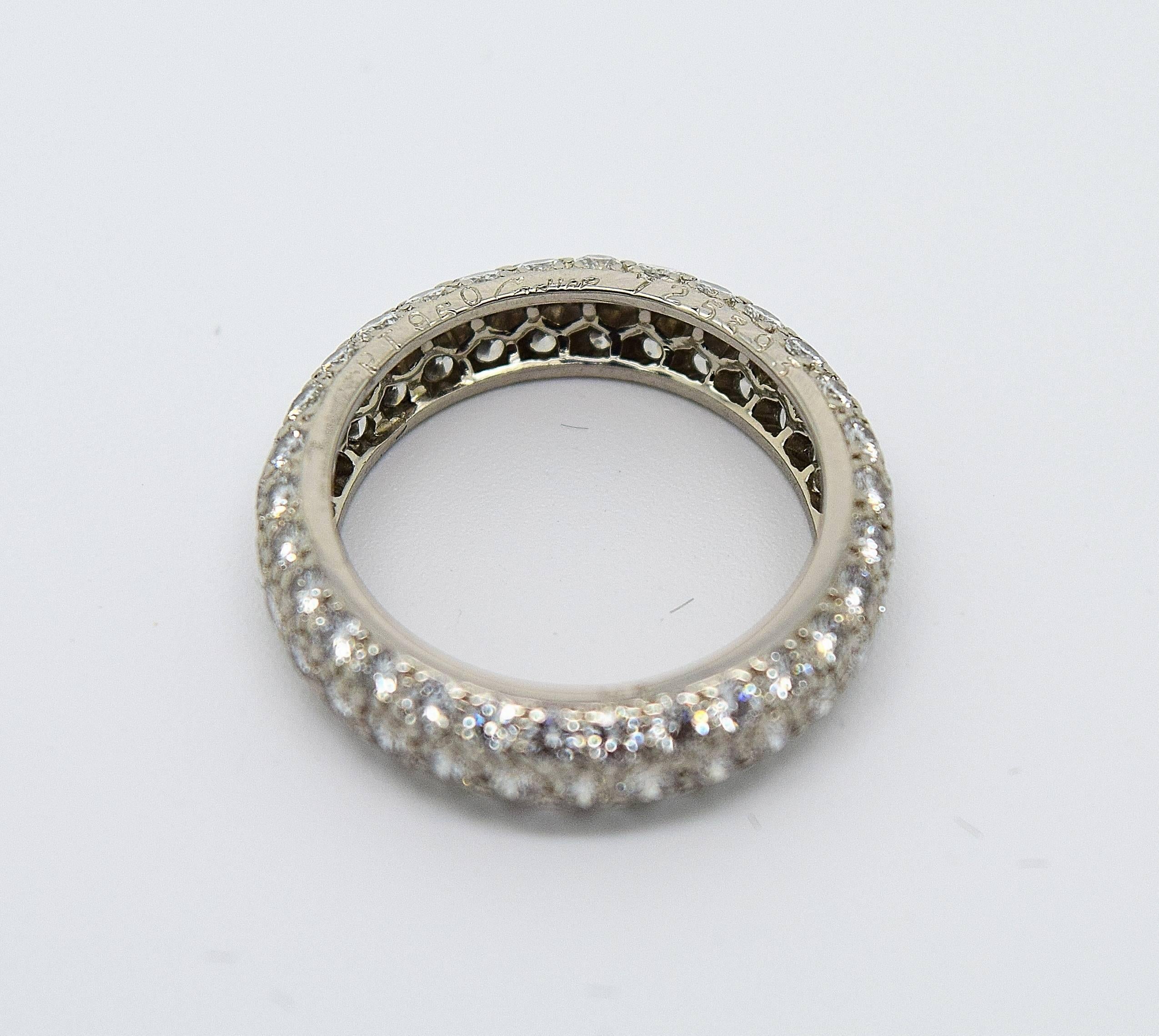 Cartier Paris Pave Diamond Platinum Wedding Band Ring In Good Condition For Sale In Chicago, IL
