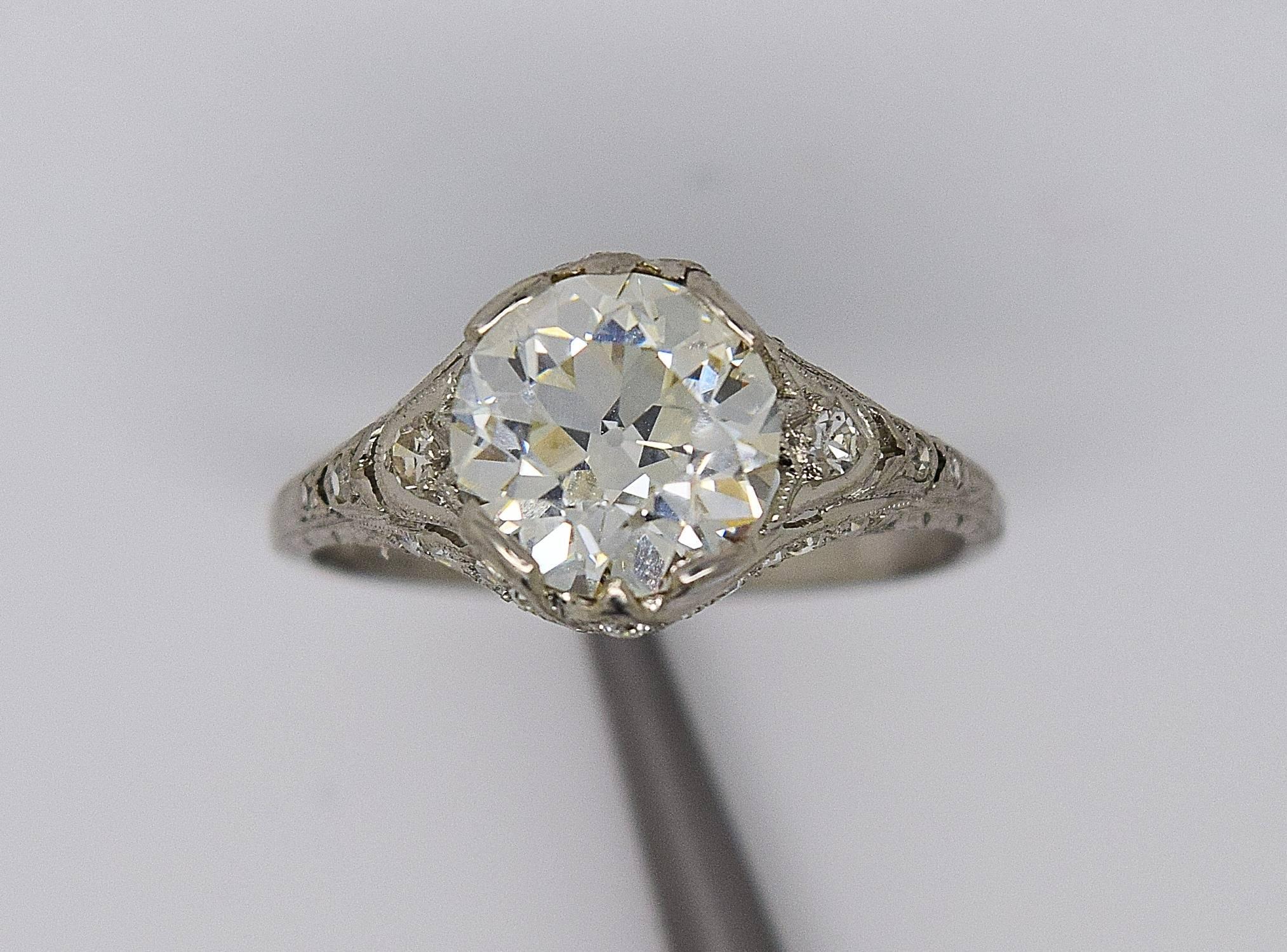 1920s Art Deco 2.82 Carats GIA Cert Diamonds Platinum Engagement Ring 1
