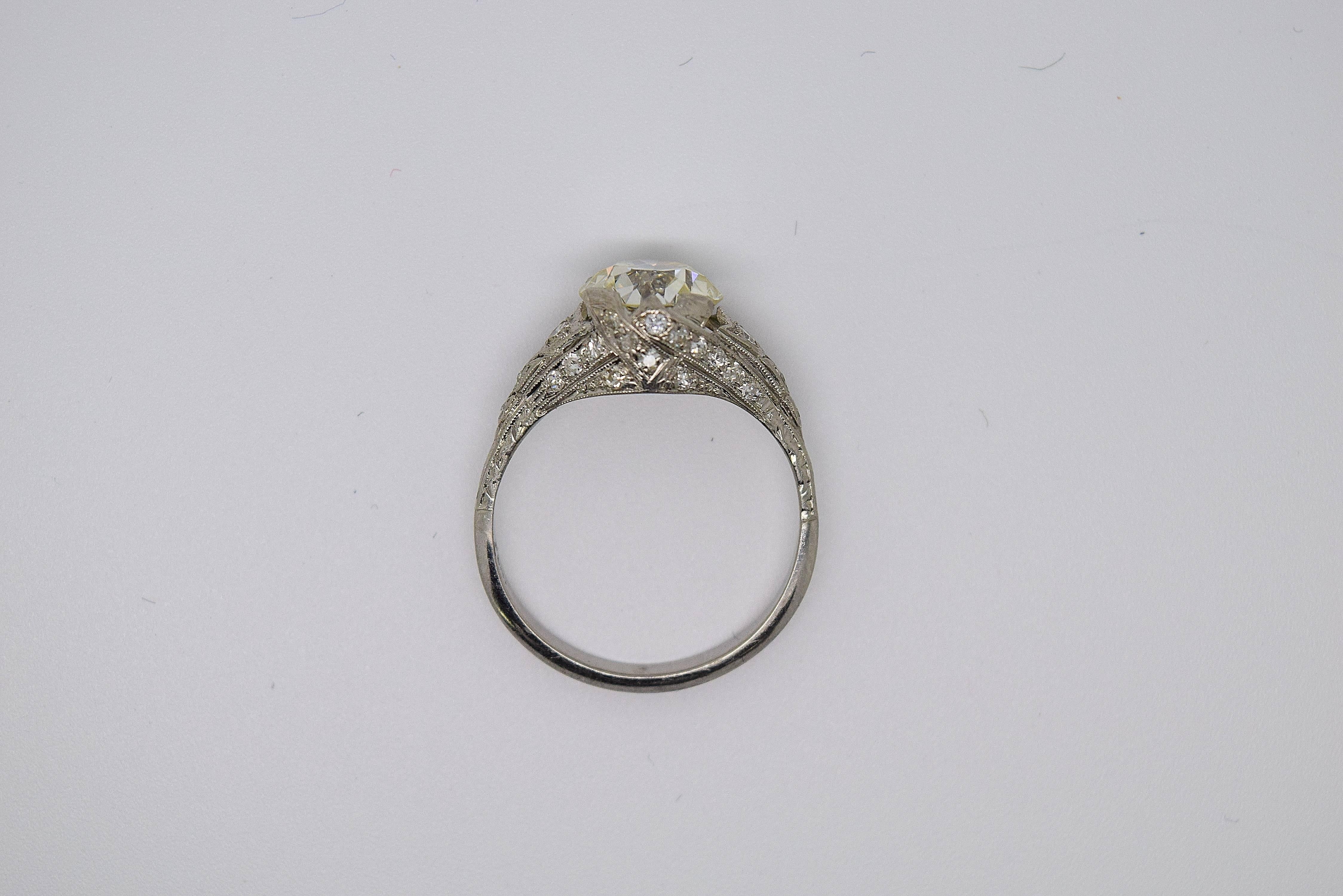 1920s Art Deco 2.82 Carats GIA Cert Diamonds Platinum Engagement Ring 2