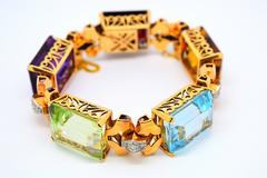Retro 1940s Large Colored Gemstone Diamond Gold Bracelet