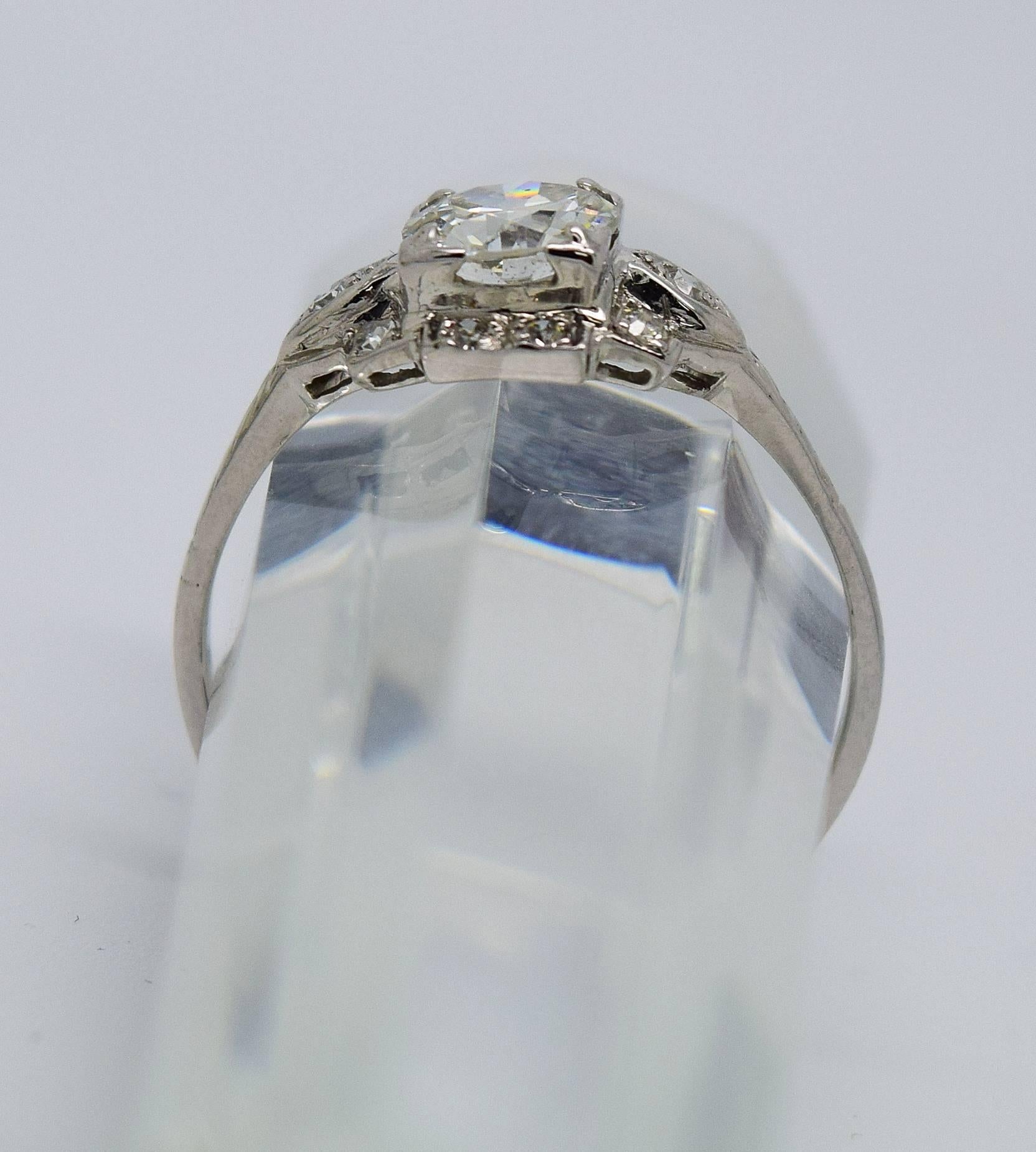 Women's 1920s Art Deco Diamond Platinum Engagement Ring For Sale
