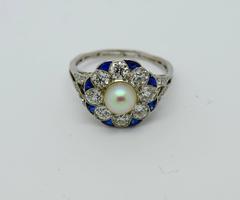 Exquisite Art Deco Diamond Sapphire Pearl  Ring
