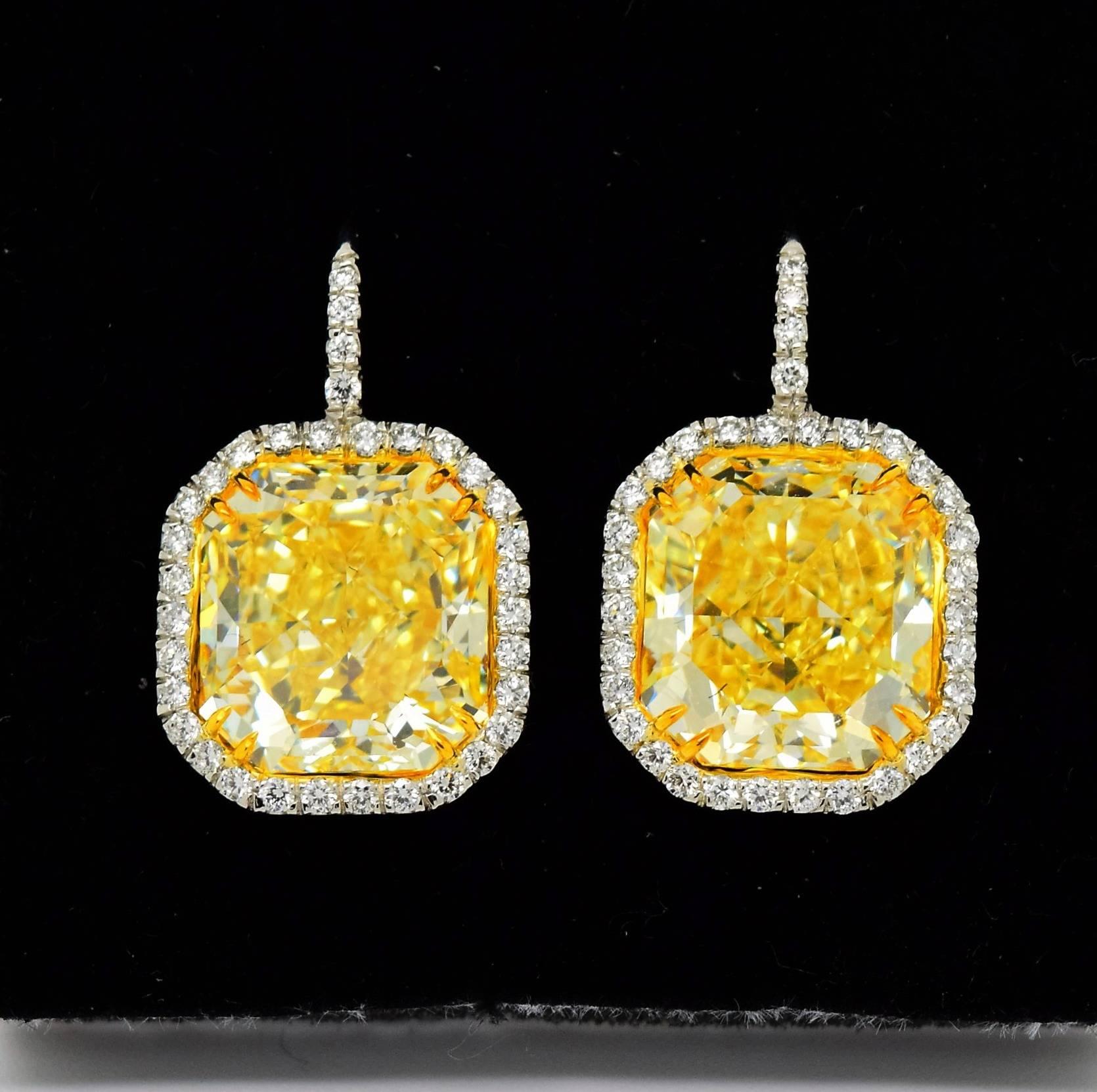 Important 24.33 Carats GIA Cert Fancy Yellow Radiant Cut Diamonds Earrings 1