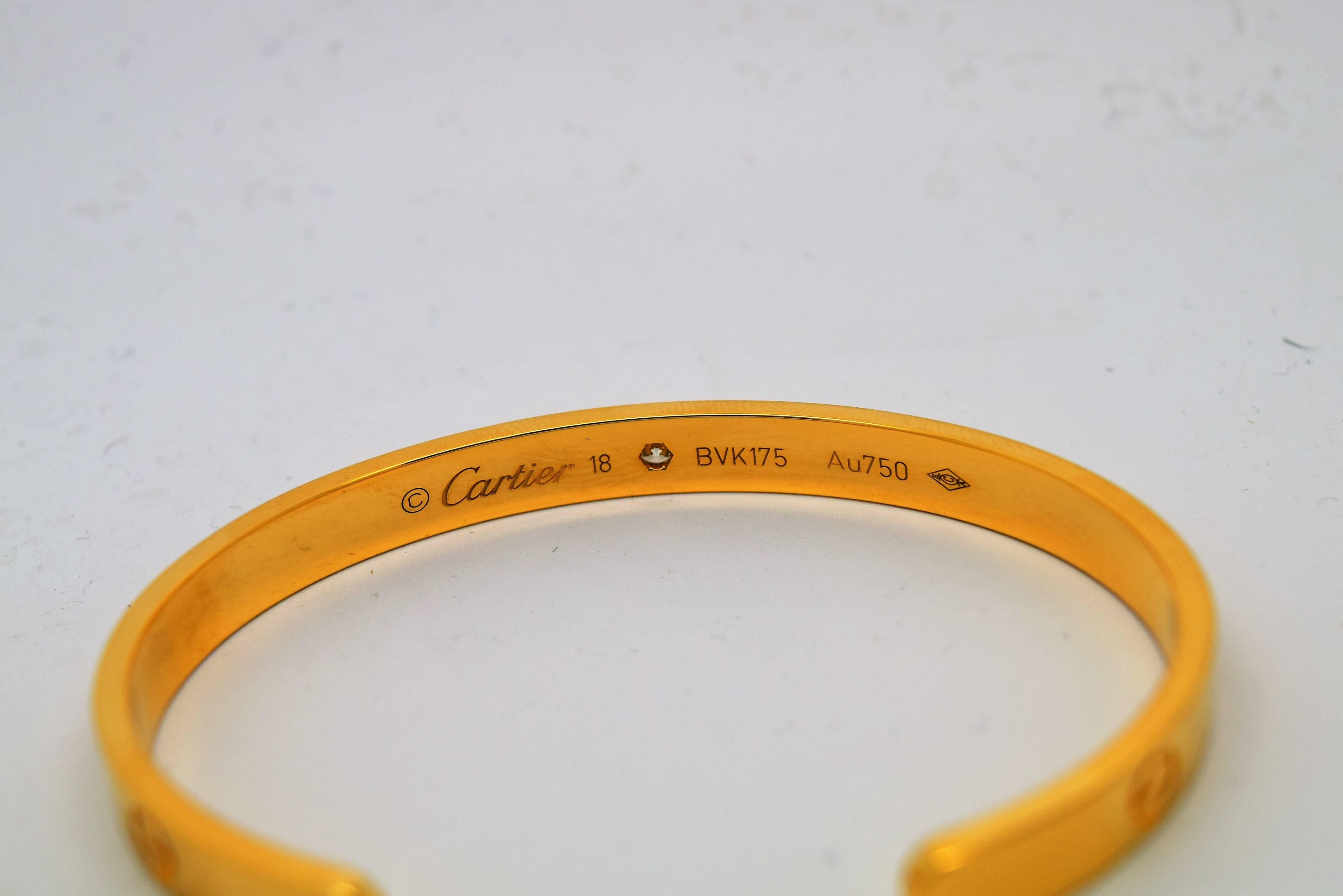 Cartier Gold Love Bangle Bracelet In New Condition For Sale In Chicago, IL