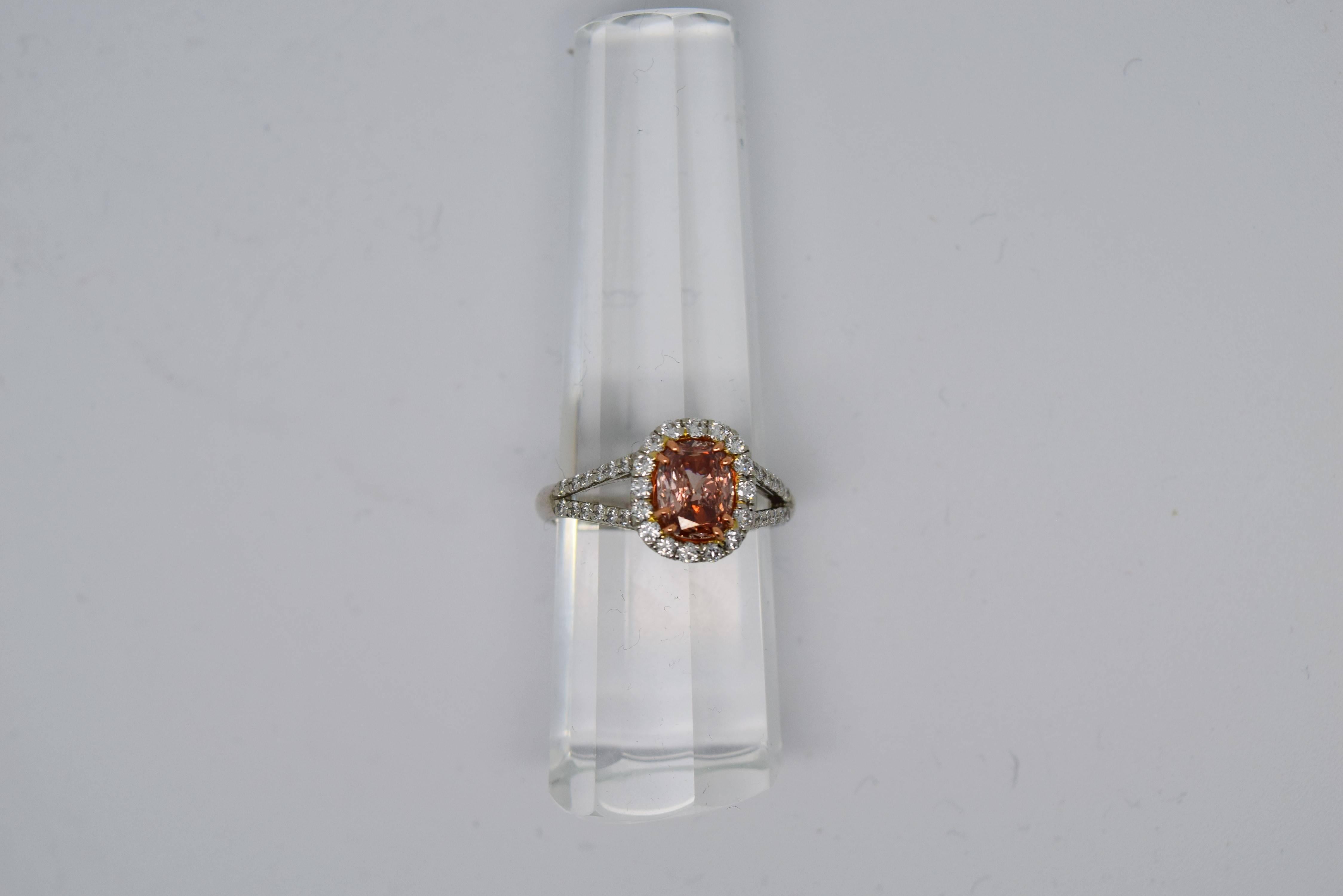 Women's GIA 1.01 carat Fancy Pink Cushion Cut Diamond Ring  For Sale