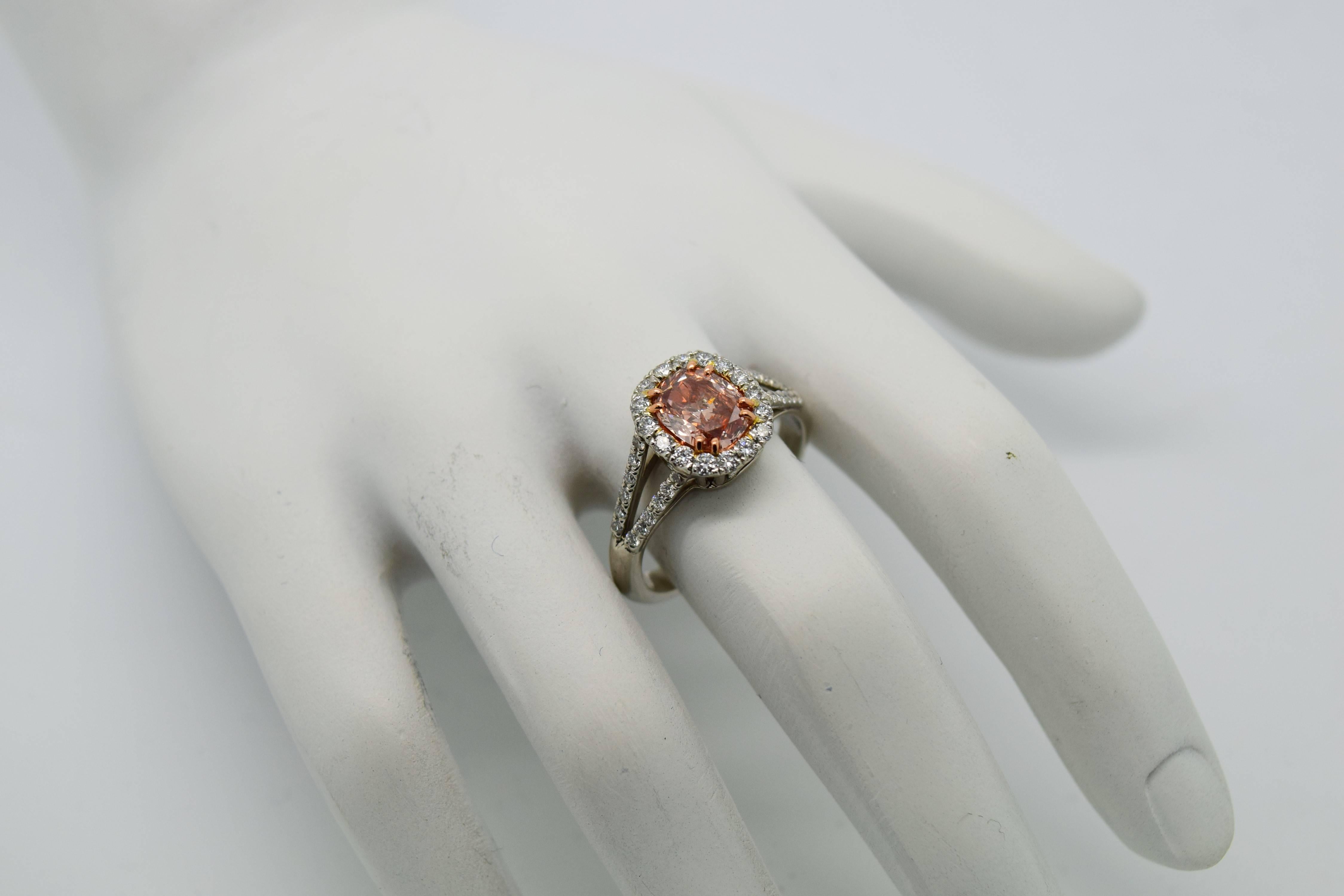 GIA 1.01 carat Fancy Pink Cushion Cut Diamond Ring  For Sale 2