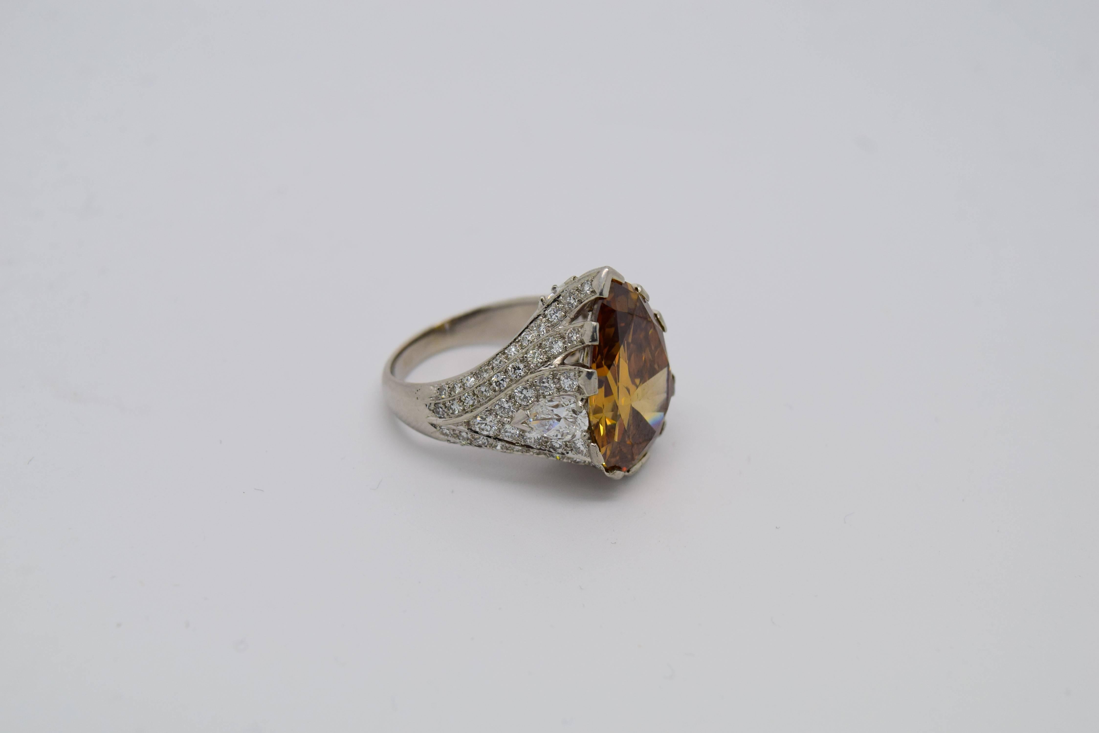 Extraordinary GIA 10.75 carat Fancy Brown Pear Shape Diamond Cocktail Ring In Excellent Condition For Sale In Chicago, IL