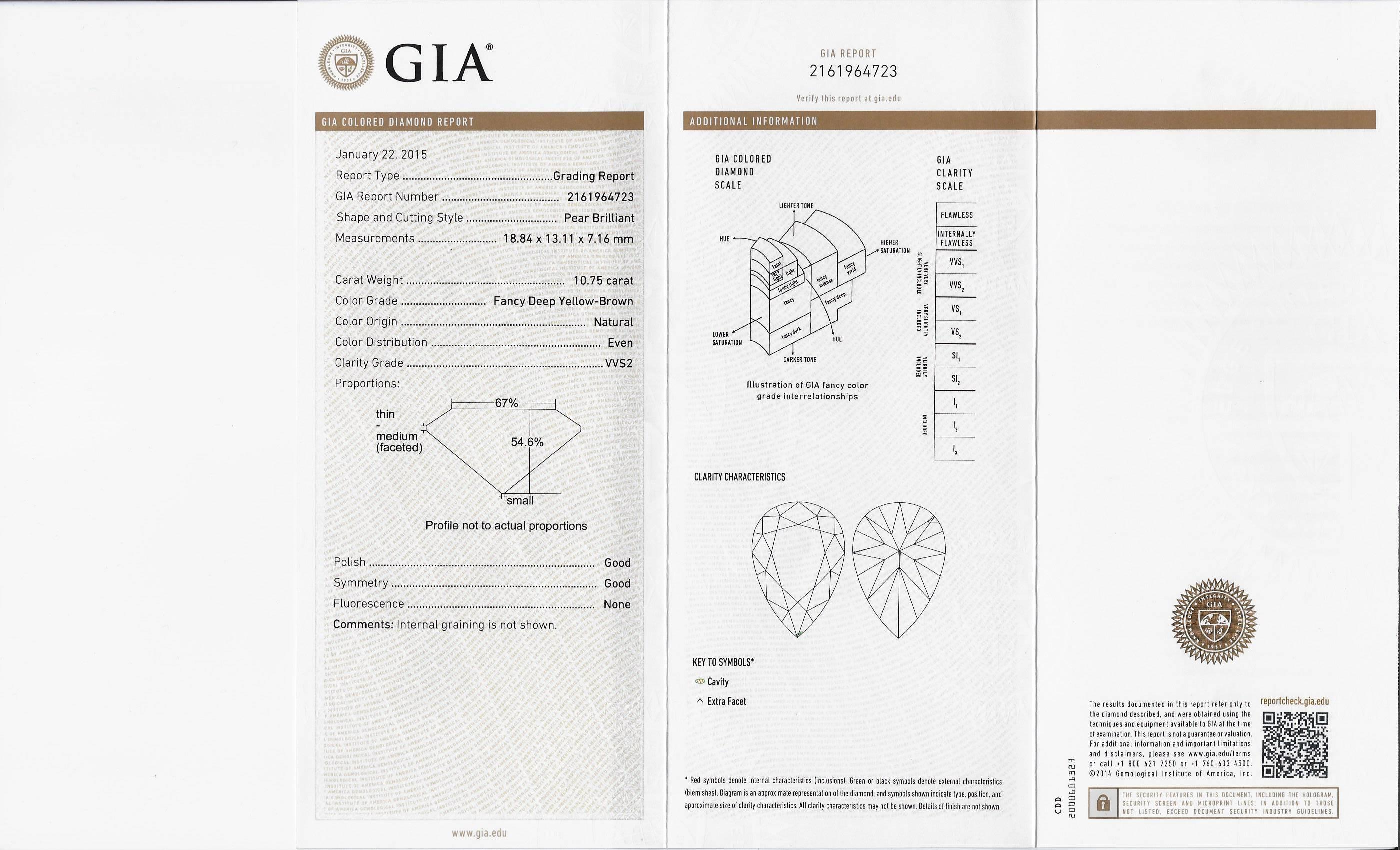 Extraordinary GIA 10.75 carat Fancy Brown Pear Shape Diamond Cocktail Ring For Sale 4