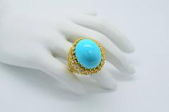 Fine Yellow Gold Persian Turquoise and Diamond Cocktail Bombe Ring