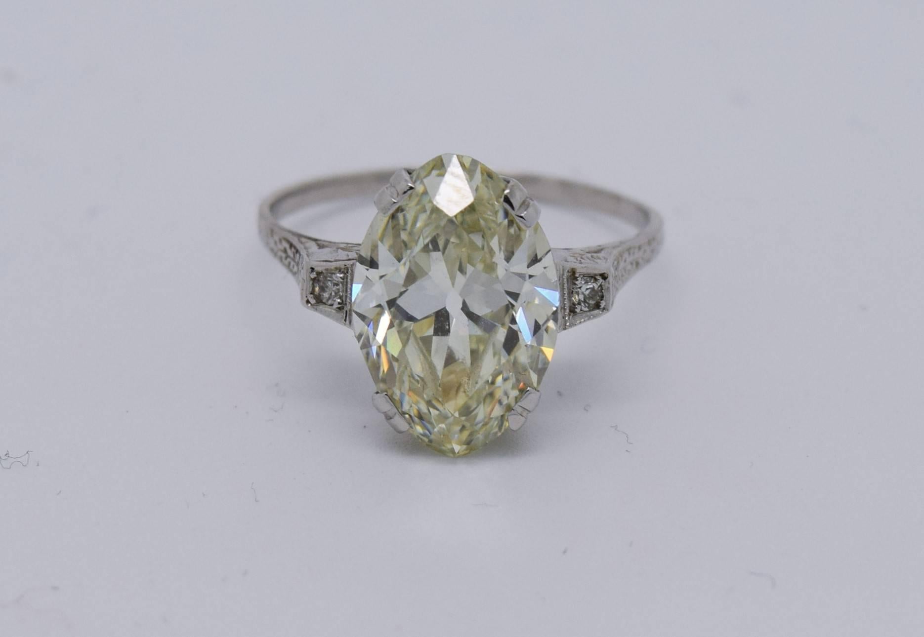 Art Deco Antique 5.74 Carat Old Cut Marquise Diamond Engagement Ring For Sale