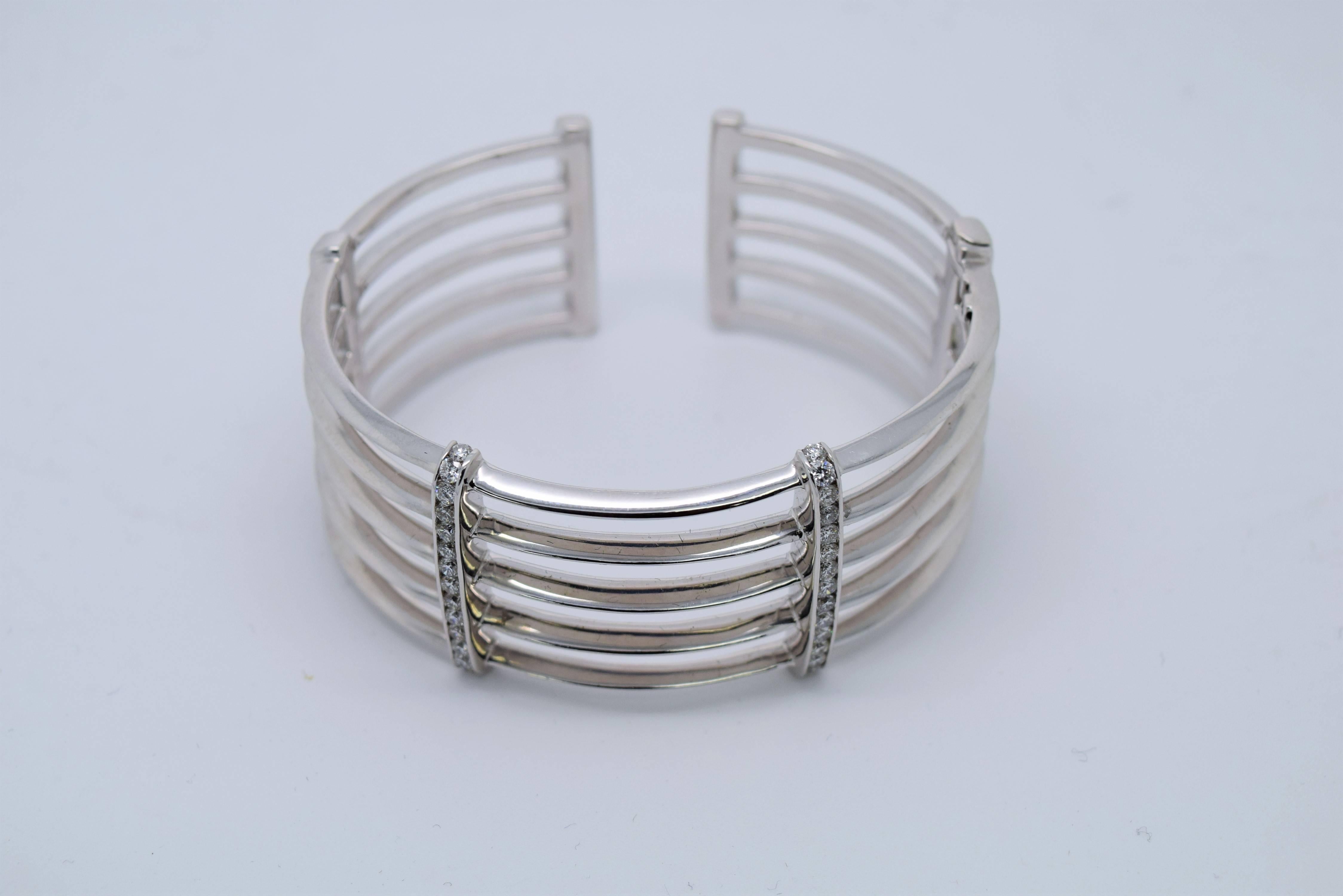 Contemporary Mouawad White Gold and Diamond Cuff Bracelet  For Sale