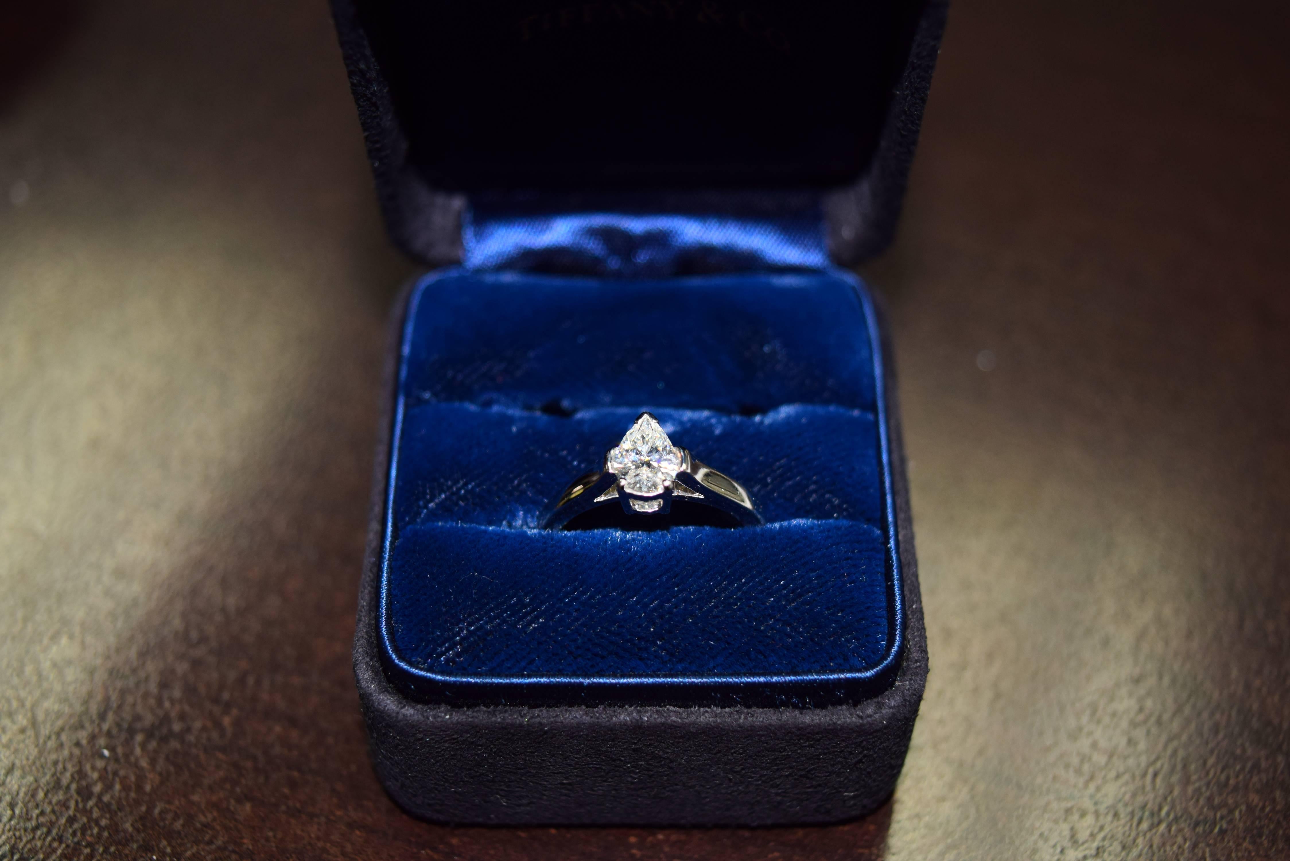 Tiffany & Co. Pear Shape Diamond Platinum Engagement Ring For Sale 1