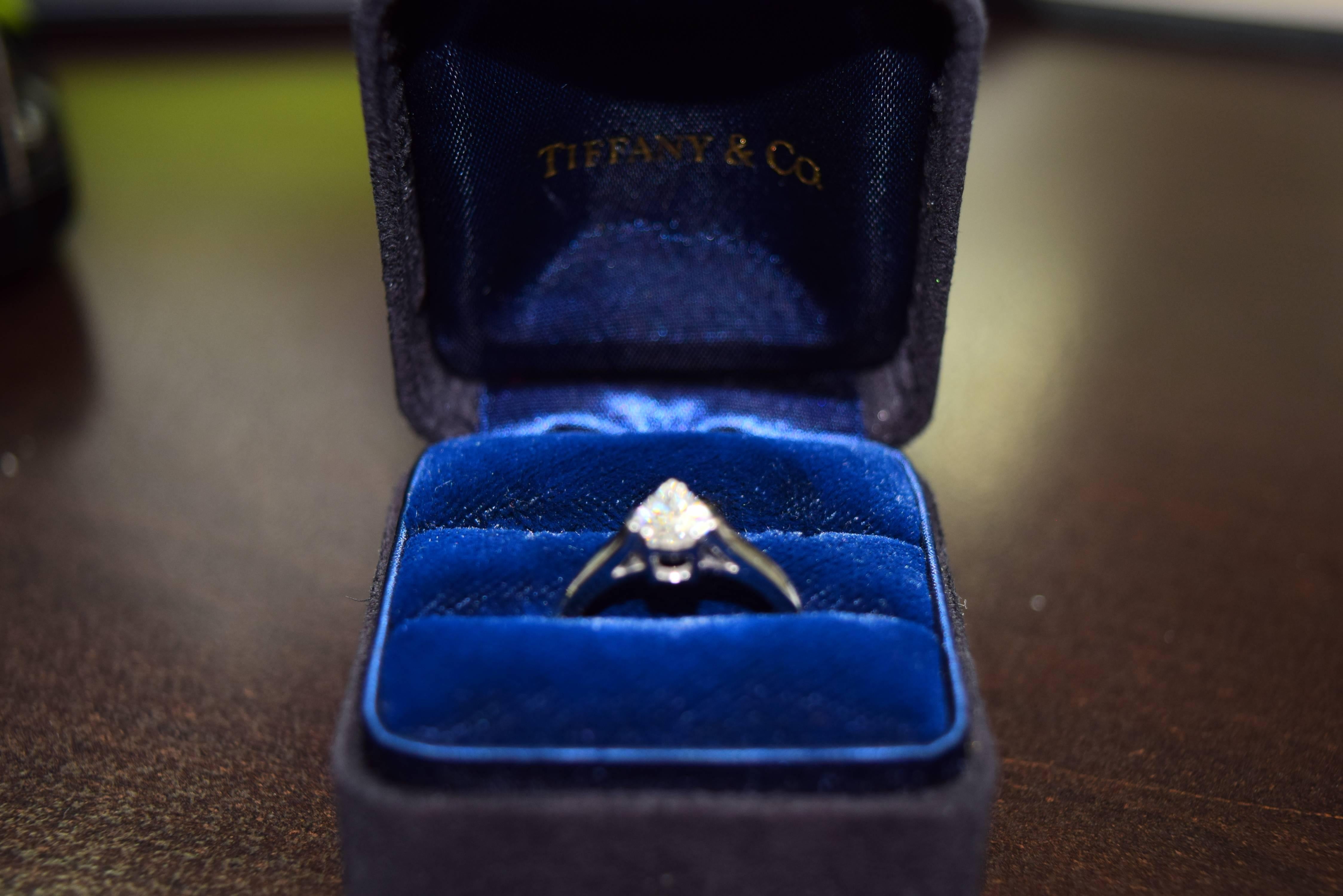 Tiffany & Co. Pear Shape Diamond Platinum Engagement Ring For Sale 2
