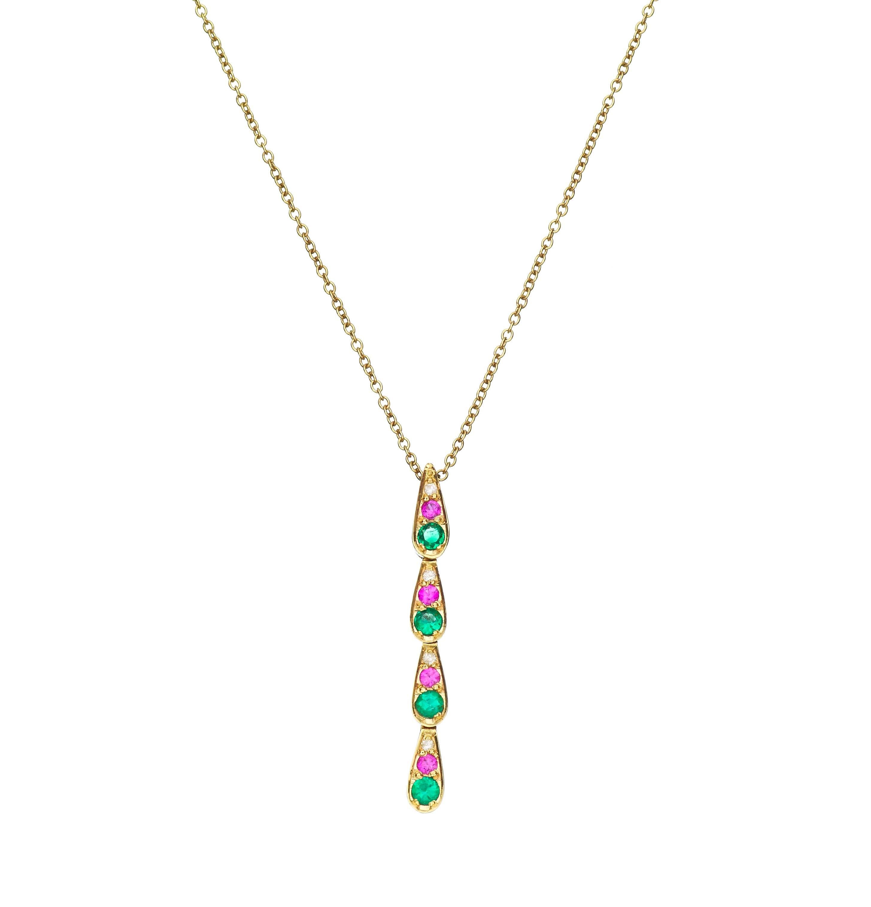 Sabine Getty Pink Sapphire Emerald Diamond Harlequin Necklace For Sale