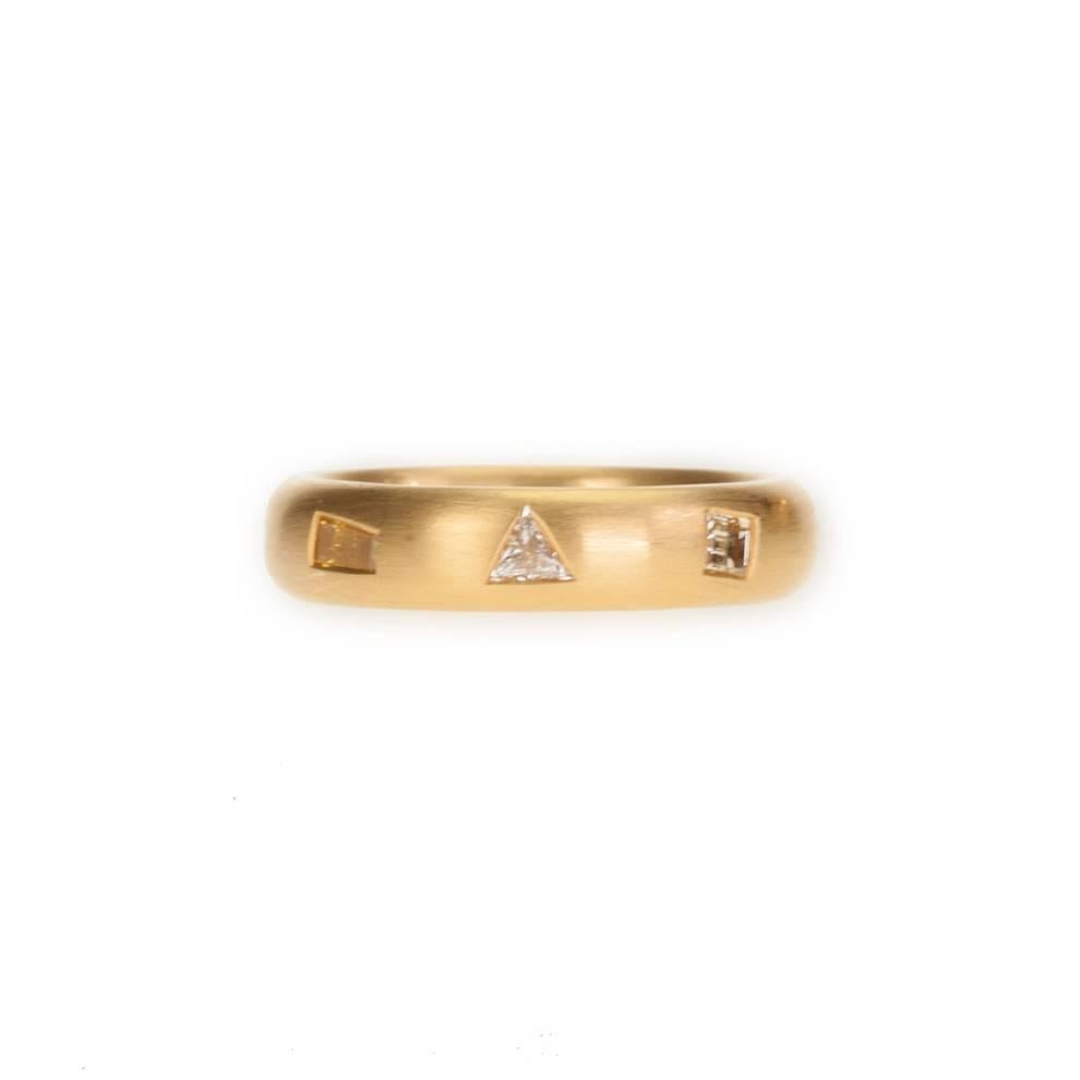 Women's or Men's 22 Karat Gold Band Featuring Eight White and Fancy Color Diamonds For Sale