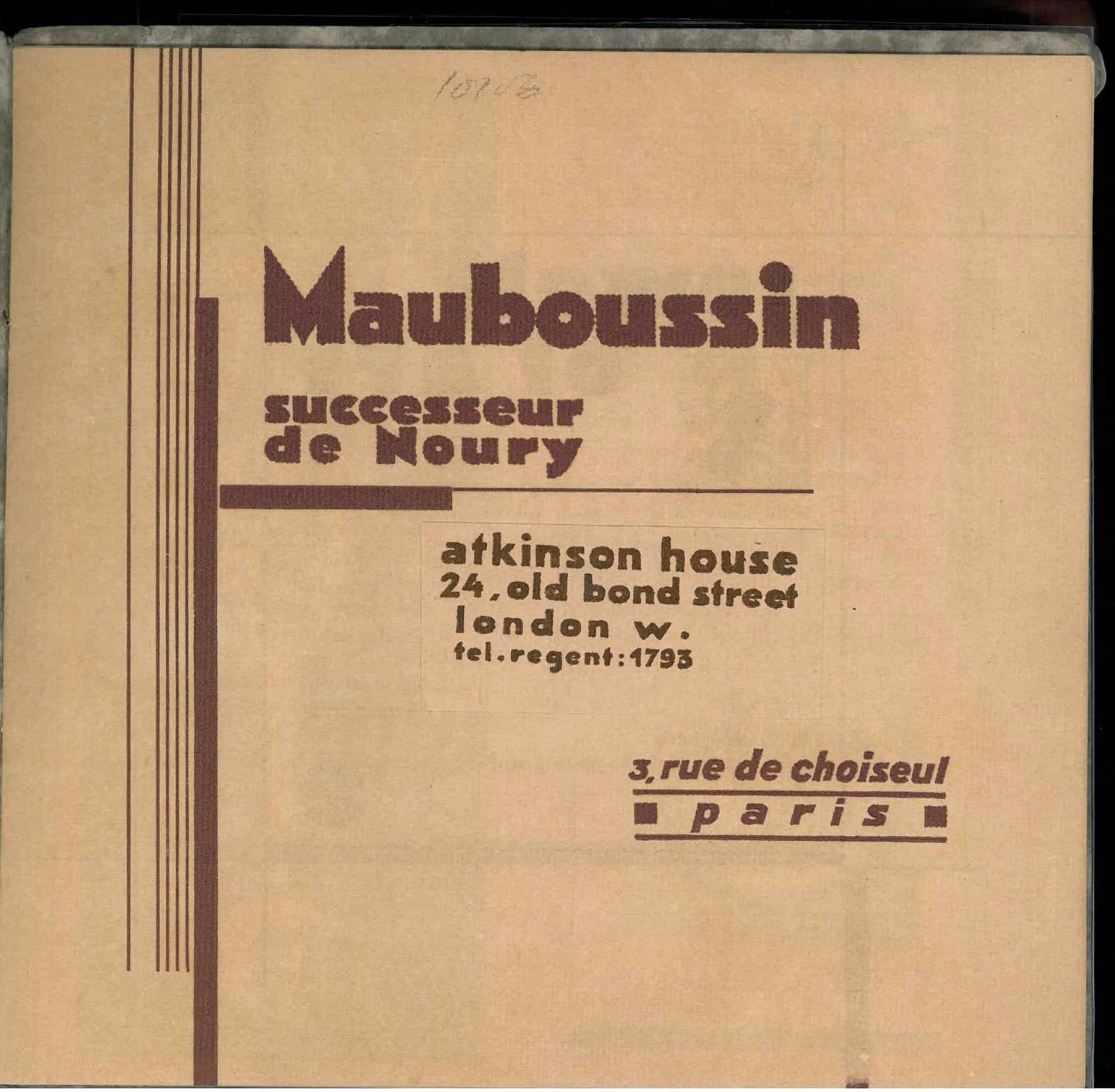 An important and quite superb trade catalogue showing the latest creations by the house of Mauboussin from 1926. Exquisitely produced by the famed graphic design studio of Tolmer in Paris for an elite clientele, illustrated with 18 tipped in
