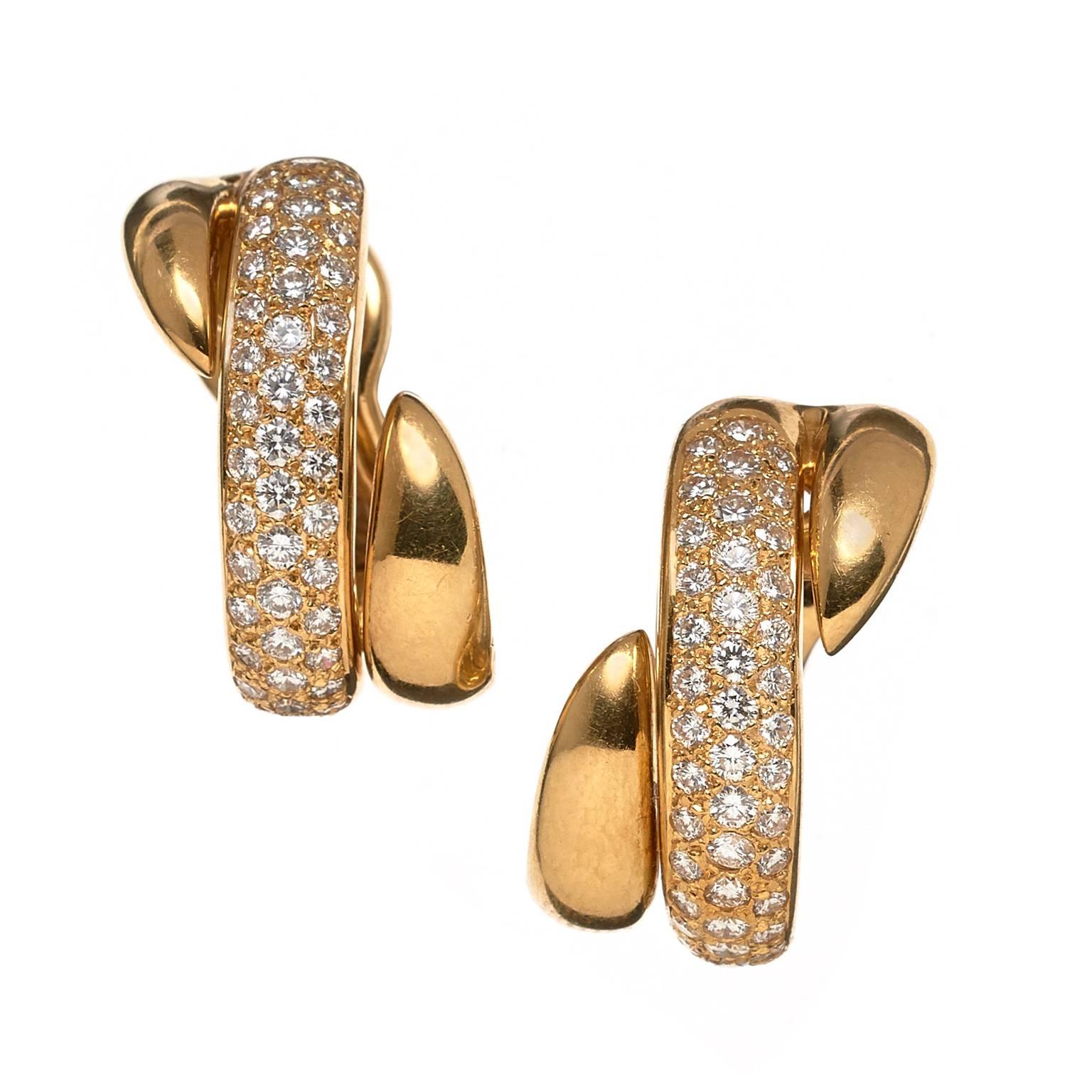 Chaumet Pave Set Diamond 18K Yellow Gold Clip on Earrings 