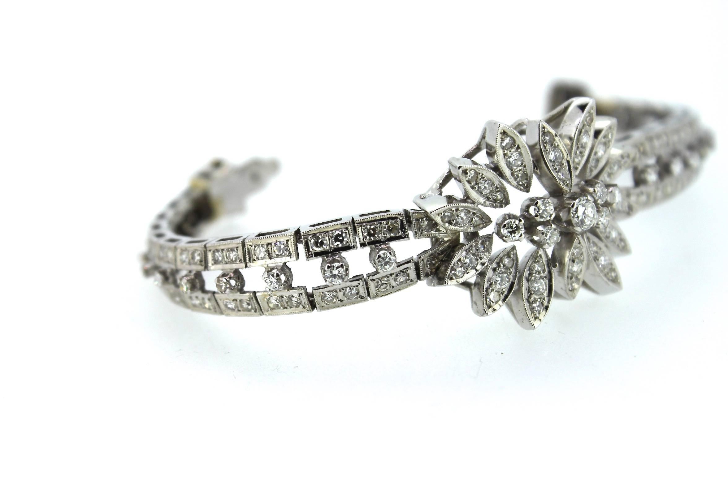 Women's 1960s Diamond Gold Floral Link Bracelet For Sale