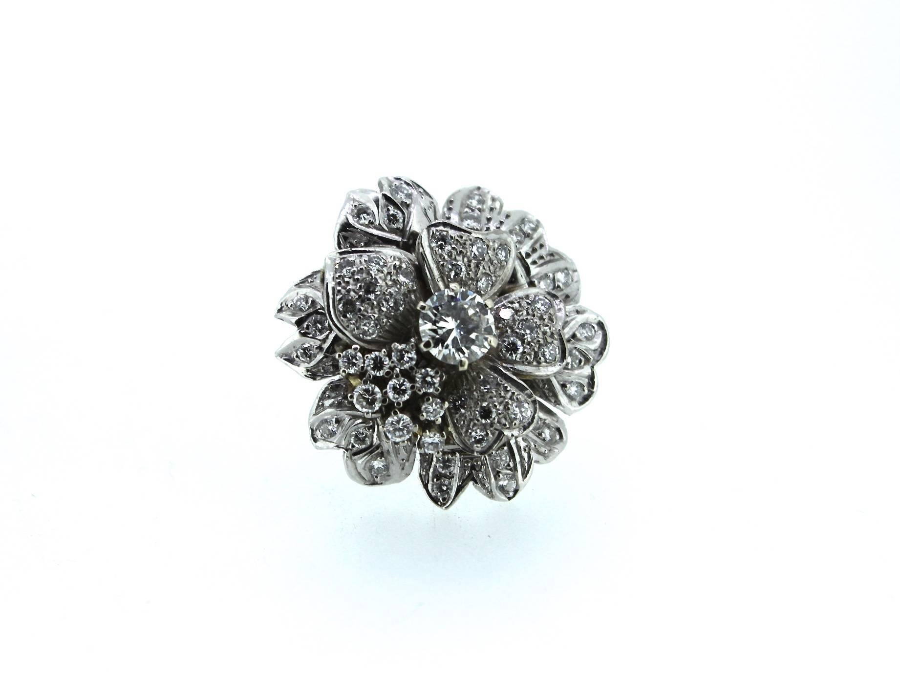 Romantic Diamond Gold Floral Brooch For Sale
