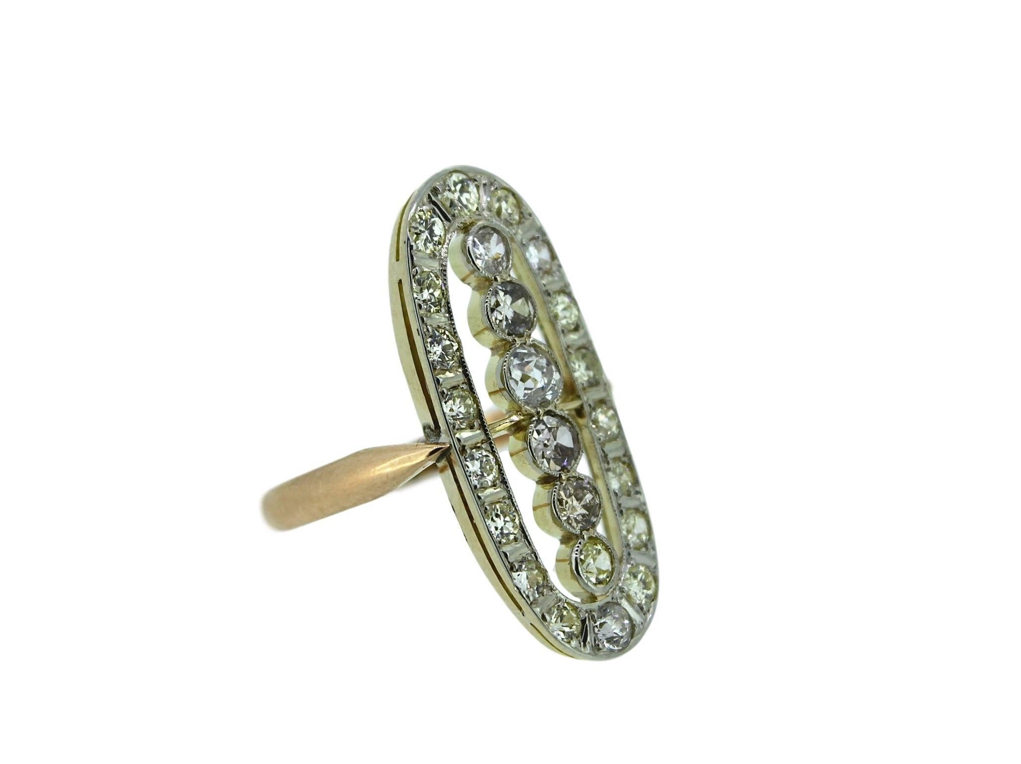 1910s 1920s Old European Cut Diamonds Gold Ring In Excellent Condition For Sale In Amsterdam, NL